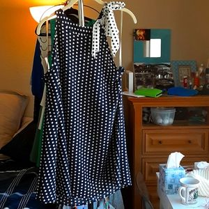 A navy blue polka dot tunic Sz L by  cha cha vente